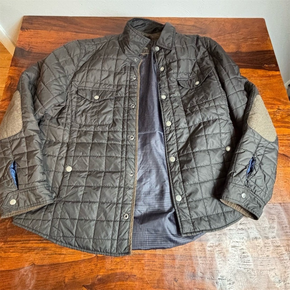 Tasso Elba Mens XXL Quilted Barn Jacket Brown Faux Suede Elbow Plaid‎ Line